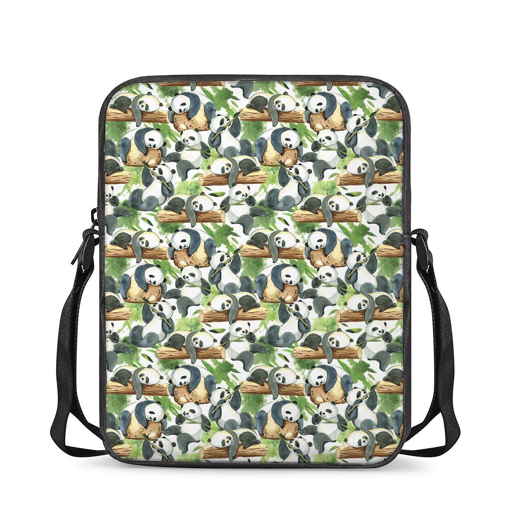 Watercolor Panda Bear Pattern Print Rectangular Crossbody Bag