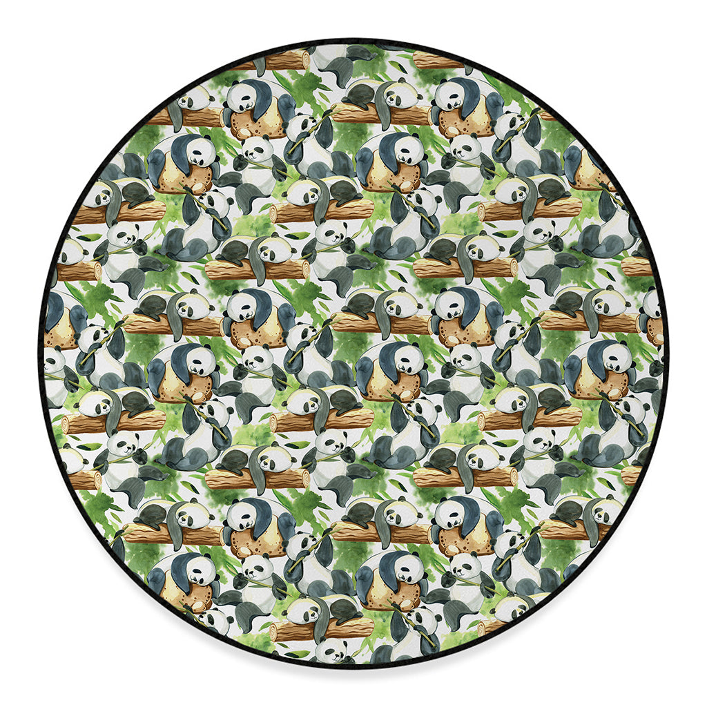 Watercolor Panda Bear Pattern Print Round Floor Mat
