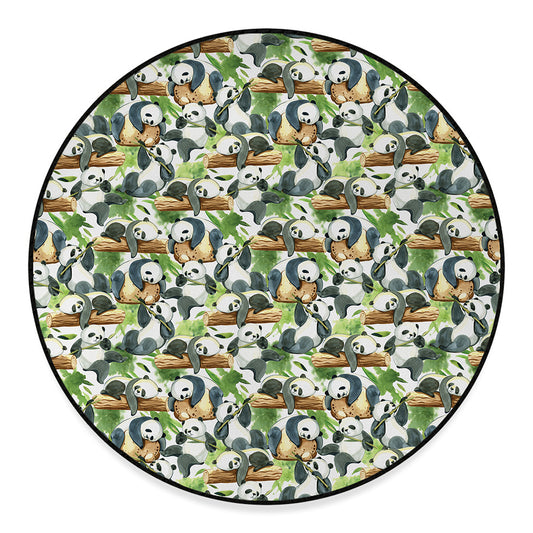 Watercolor Panda Bear Pattern Print Round Floor Mat
