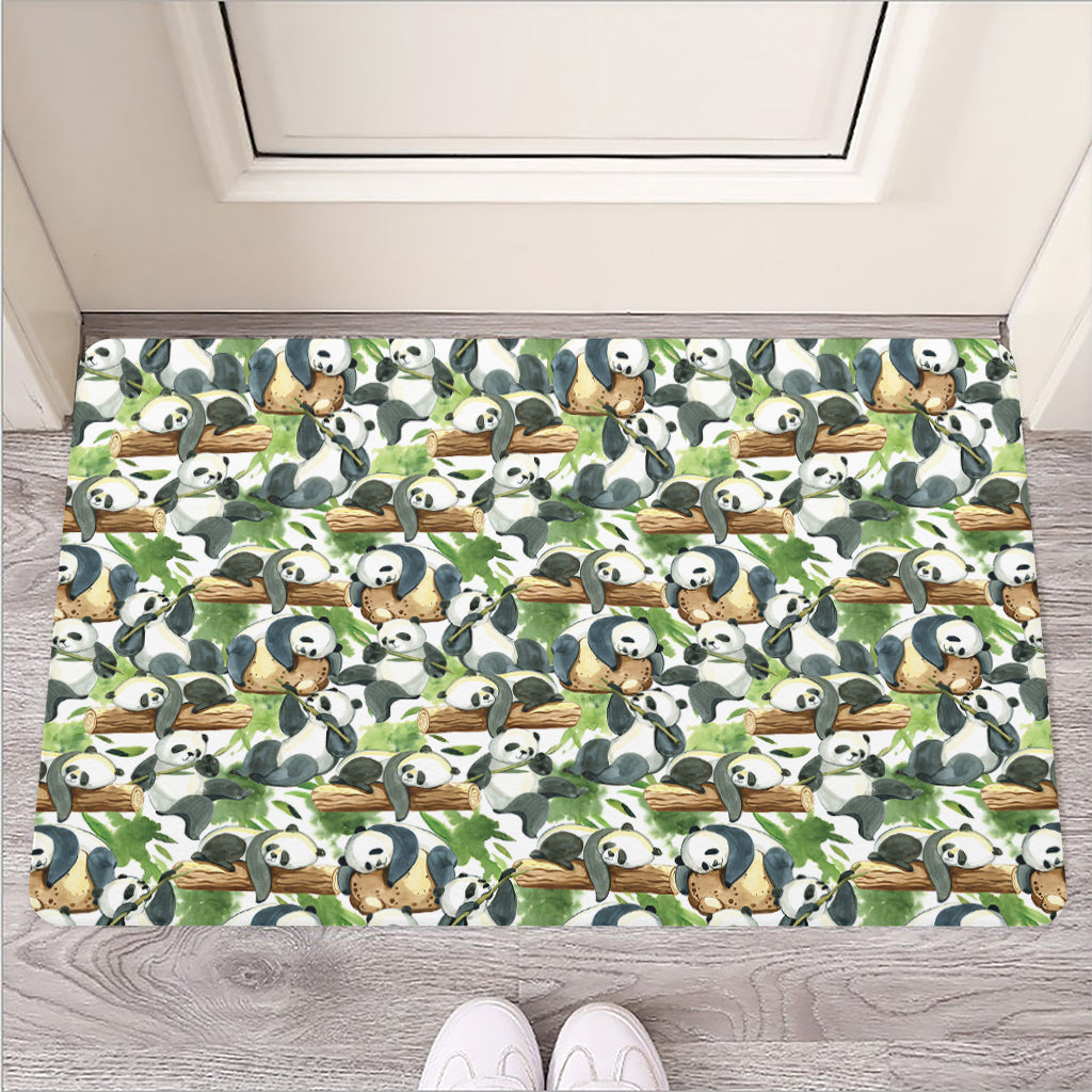 Watercolor Panda Bear Pattern Print Rubber Doormat