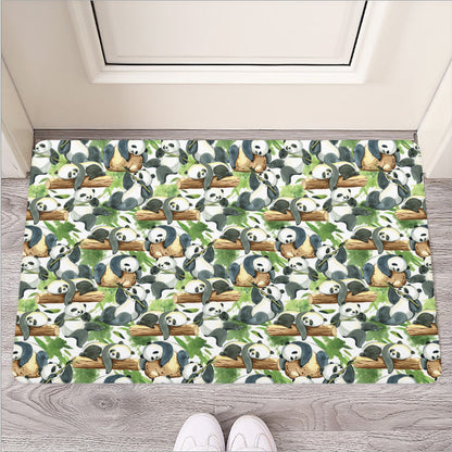 Watercolor Panda Bear Pattern Print Rubber Doormat