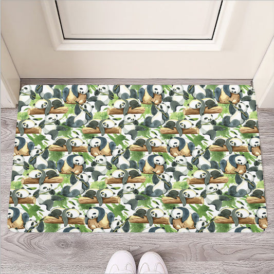 Watercolor Panda Bear Pattern Print Rubber Doormat