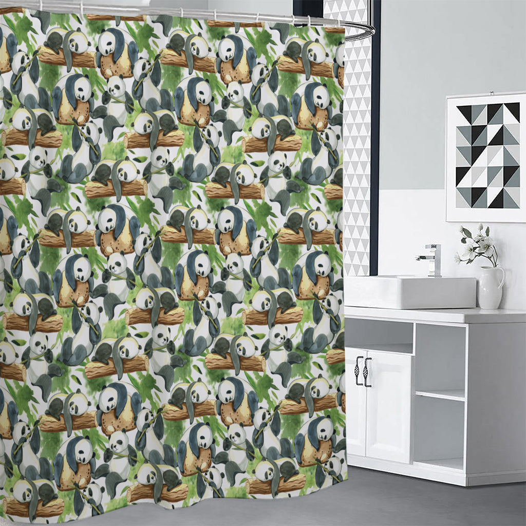 Watercolor Panda Bear Pattern Print Shower Curtain