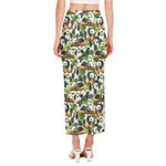 Watercolor Panda Bear Pattern Print Side Slit Maxi Skirt