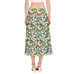 Watercolor Panda Bear Pattern Print Side Slit Midi Skirt