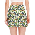 Watercolor Panda Bear Pattern Print Side Slit Mini Skirt