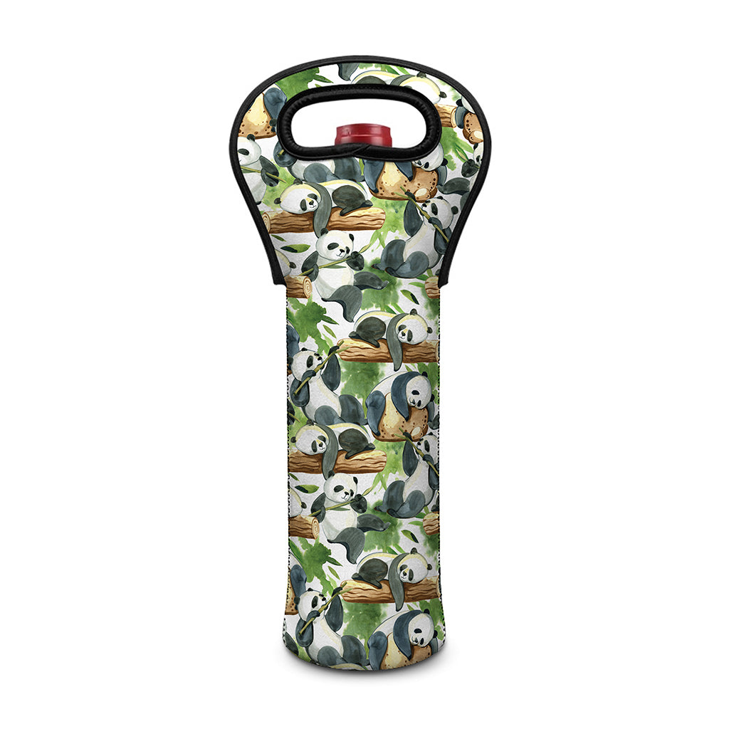Watercolor Panda Bear Pattern Print Single Neoprene Wine Tote