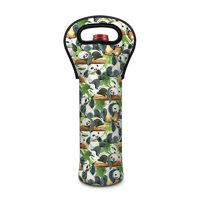 Watercolor Panda Bear Pattern Print Single Neoprene Wine Tote