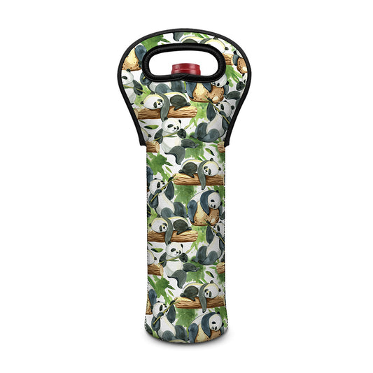 Watercolor Panda Bear Pattern Print Single Neoprene Wine Tote