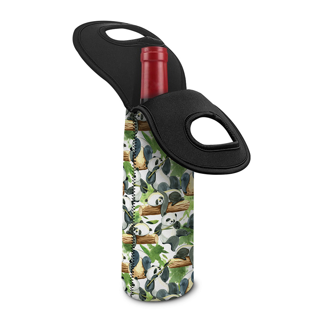 Watercolor Panda Bear Pattern Print Single Neoprene Wine Tote