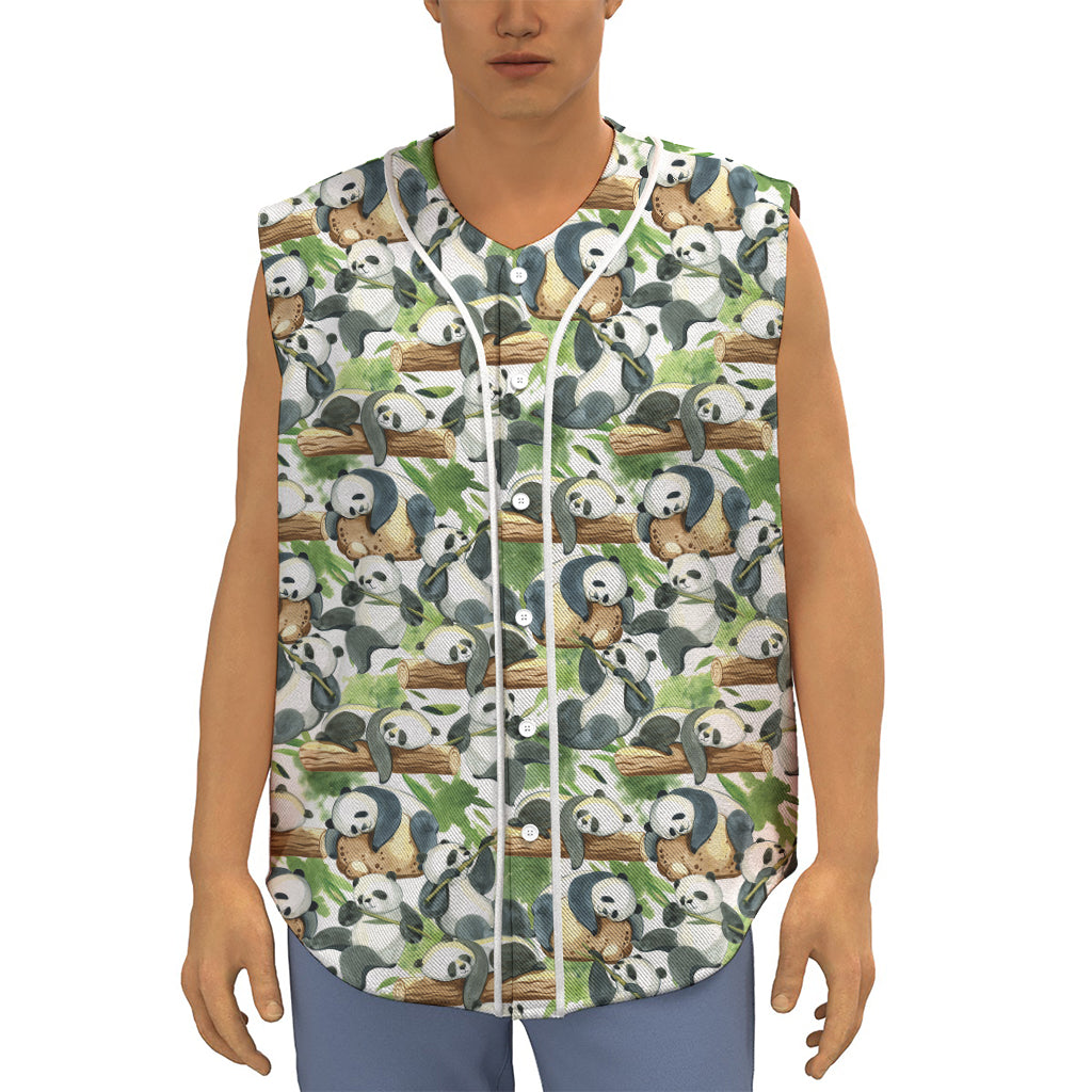 Watercolor Panda Bear Pattern Print Sleeveless Baseball Jersey