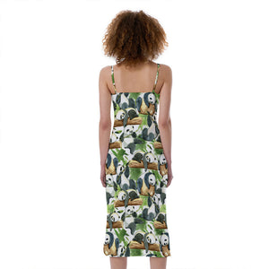 Watercolor Panda Bear Pattern Print Slim Fit Midi Cami Dress