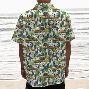 Watercolor Panda Bear Pattern Print Textured Short Sleeve Shirt