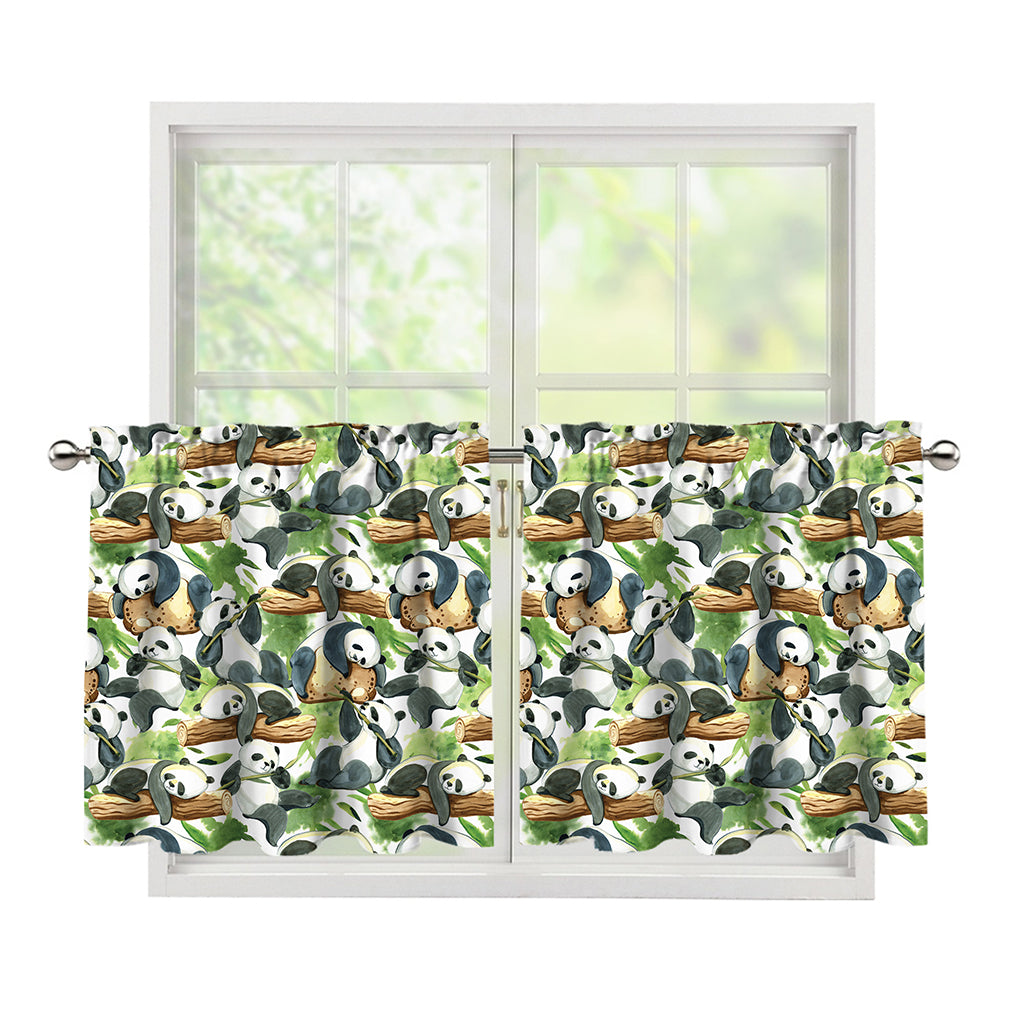 Watercolor Panda Bear Pattern Print Tier Curtains