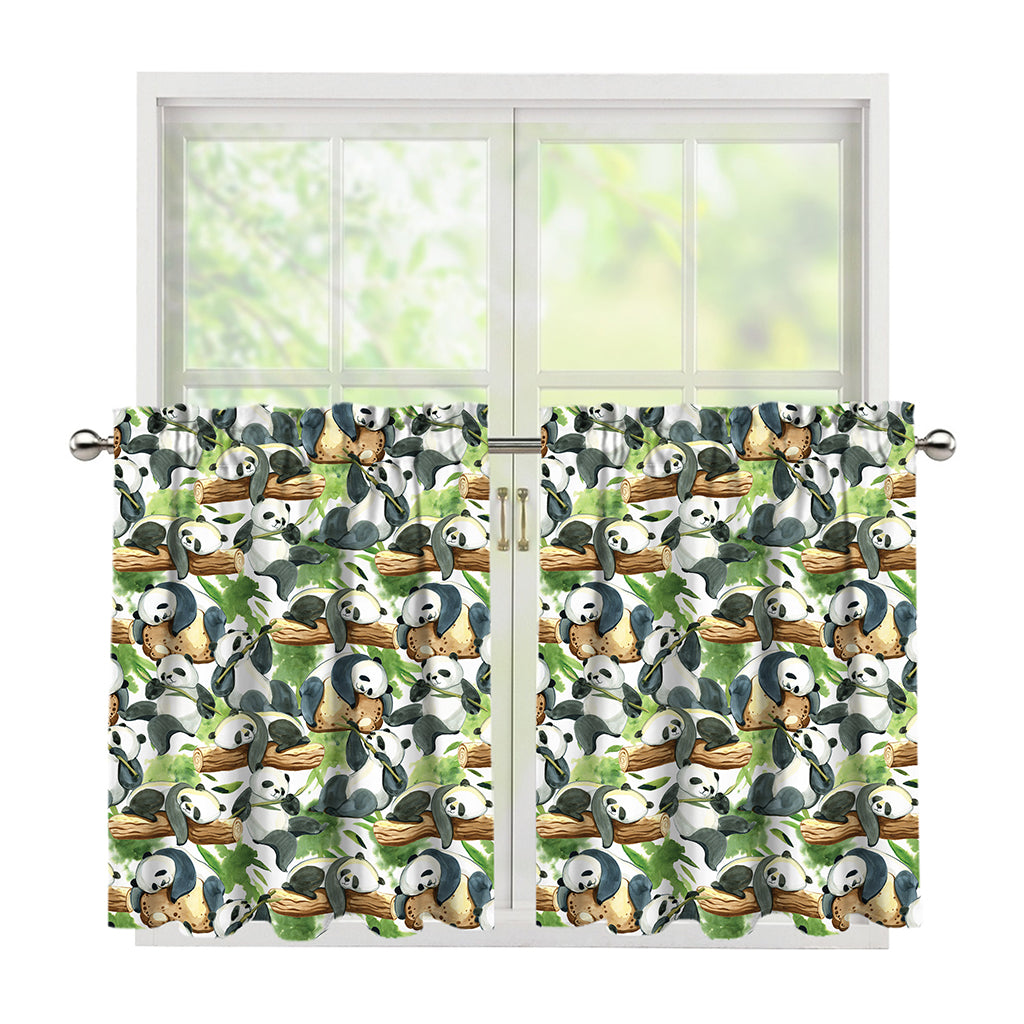 Watercolor Panda Bear Pattern Print Tier Curtains