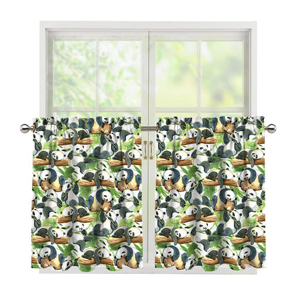 Watercolor Panda Bear Pattern Print Tier Curtains