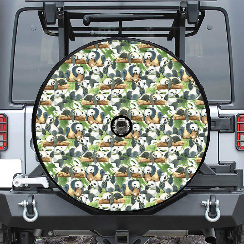 Watercolor Panda Bear Pattern Print Tire Cover With Camera Hole