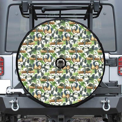 Watercolor Panda Bear Pattern Print Tire Cover With Camera Hole