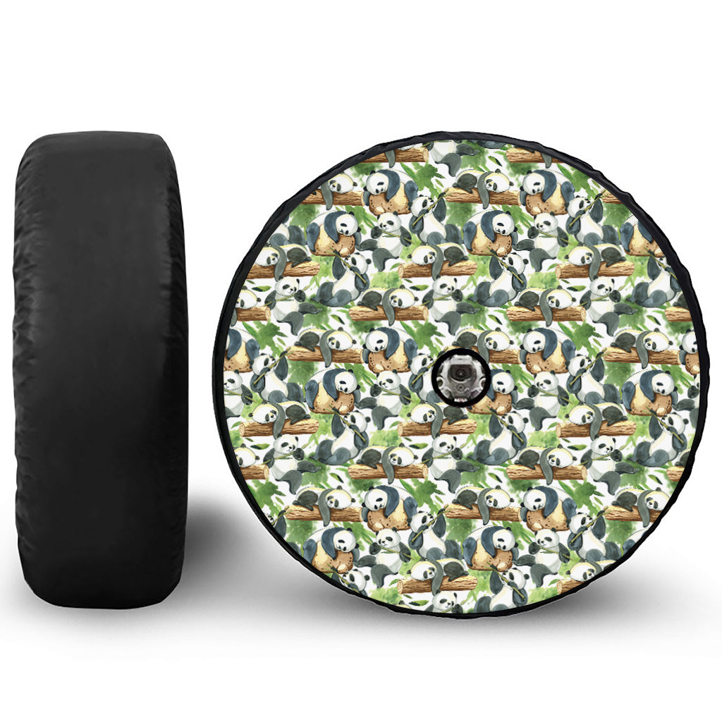 Watercolor Panda Bear Pattern Print Tire Cover With Camera Hole