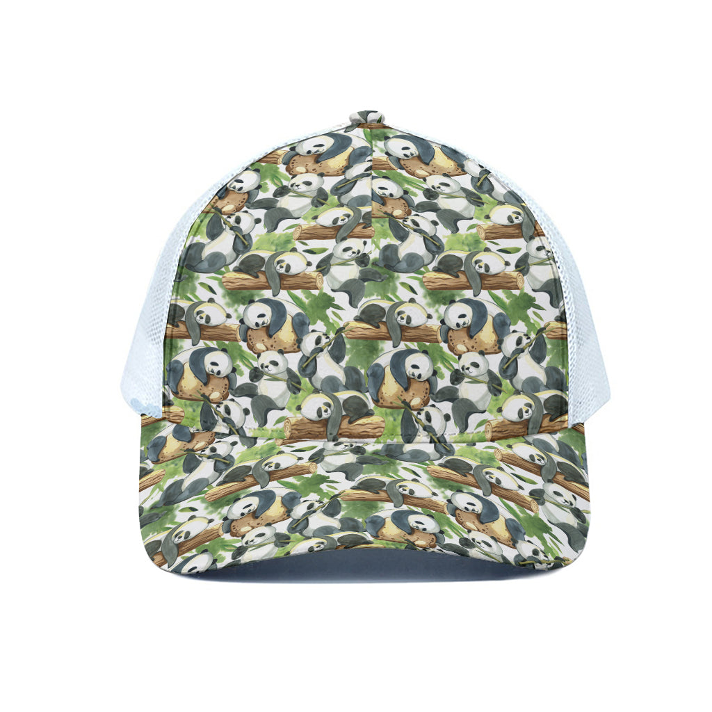 Watercolor Panda Bear Pattern Print White Mesh Trucker Cap
