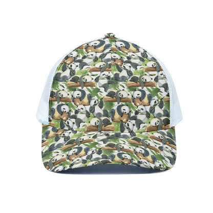 Watercolor Panda Bear Pattern Print White Mesh Trucker Cap