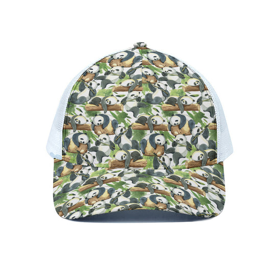 Watercolor Panda Bear Pattern Print White Mesh Trucker Cap