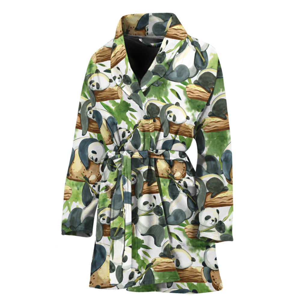 Watercolor Panda Bear Pattern Print Women's Bathrobe