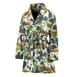 Watercolor Panda Bear Pattern Print Women's Bathrobe