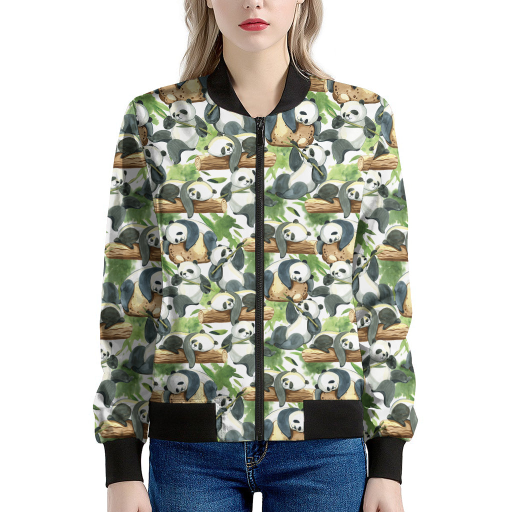 Watercolor Panda Bear Pattern Print Women's Bomber Jacket