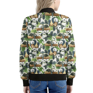 Watercolor Panda Bear Pattern Print Women's Bomber Jacket