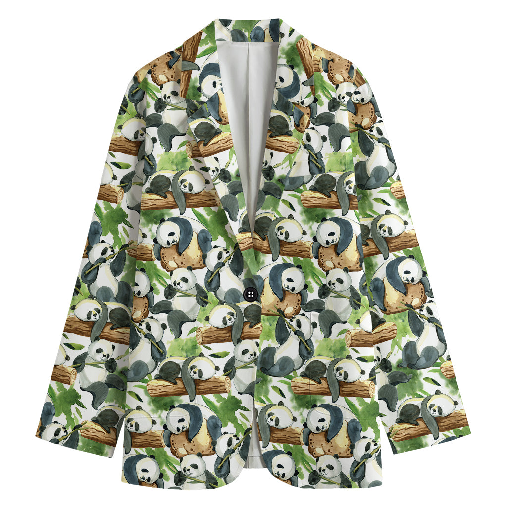 Watercolor Panda Bear Pattern Print Women's Cotton Blazer