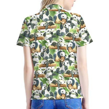 Watercolor Panda Bear Pattern Print Women's Polo Shirt