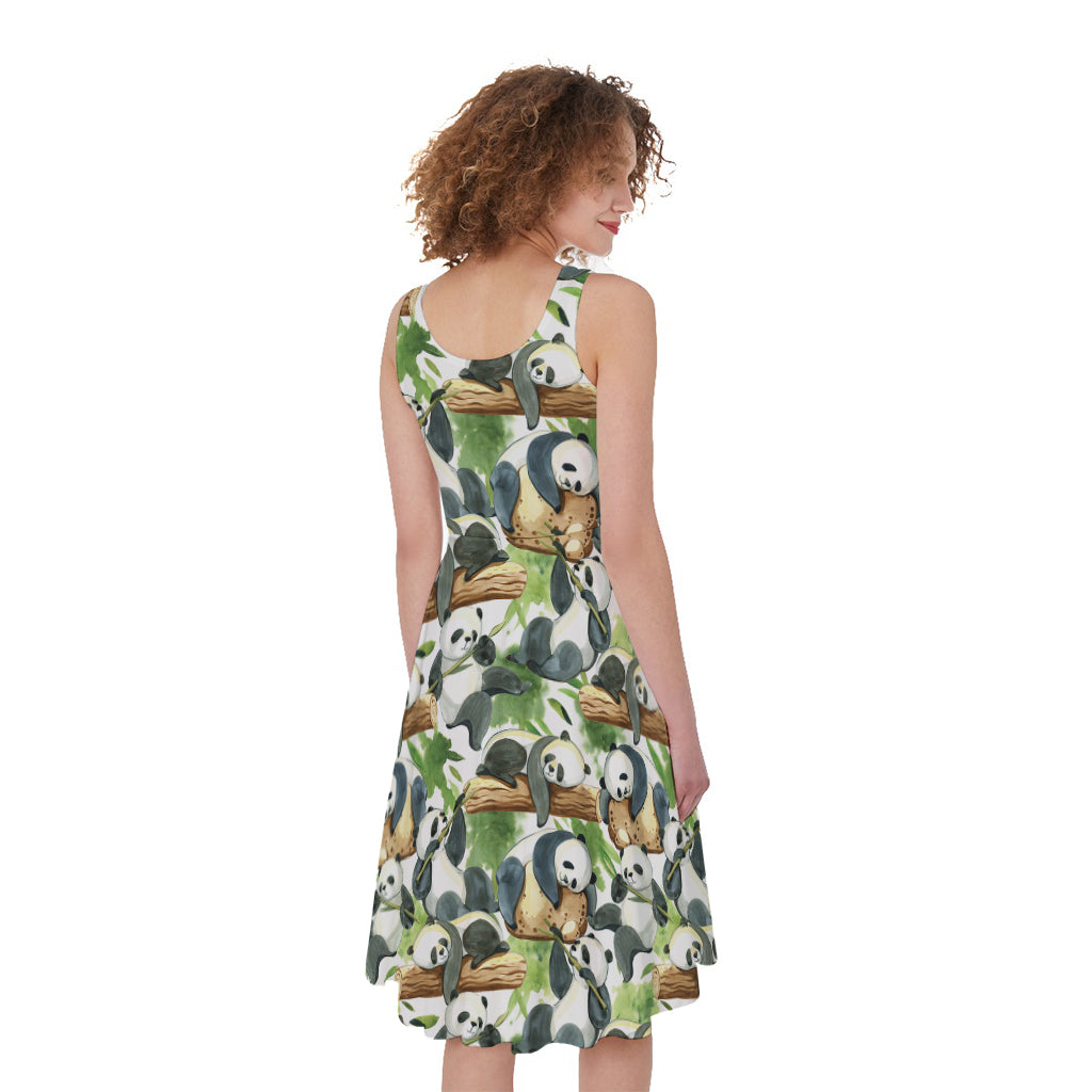 Watercolor Panda Bear Pattern Print Women's Sleeveless Dress