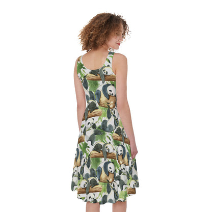 Watercolor Panda Bear Pattern Print Women's Sleeveless Dress