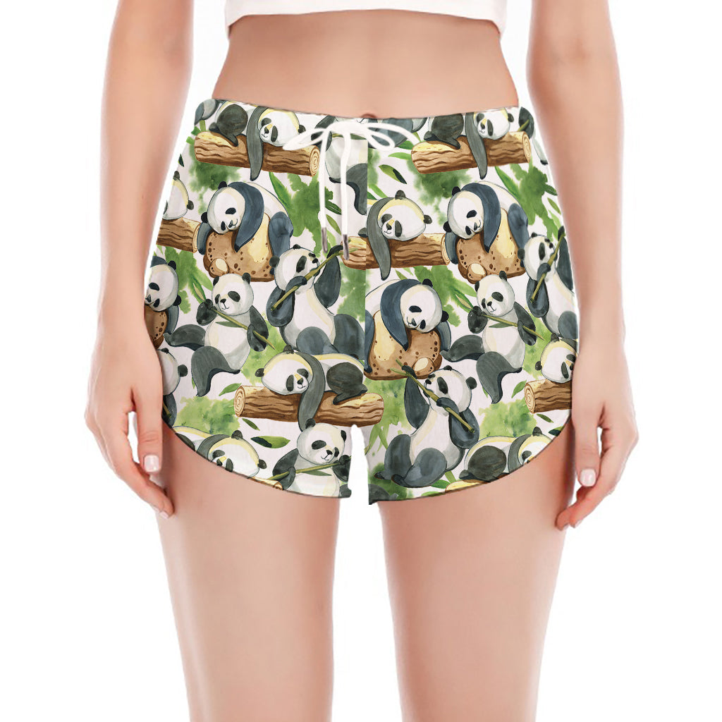 Watercolor Panda Bear Pattern Print Women's Split Running Shorts