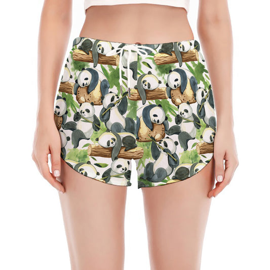 Watercolor Panda Bear Pattern Print Women's Split Running Shorts