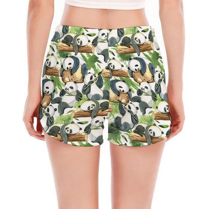 Watercolor Panda Bear Pattern Print Women's Split Running Shorts
