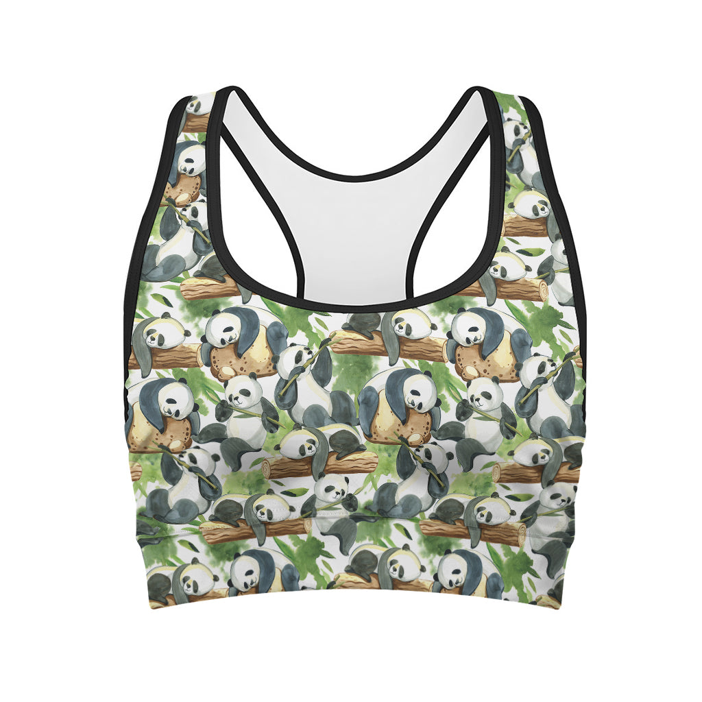 Watercolor Panda Bear Pattern Print Women's Sports Bra