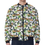 Watercolor Panda Bear Pattern Print Zip Sleeve Bomber Jacket