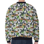 Watercolor Panda Bear Pattern Print Zip Sleeve Bomber Jacket