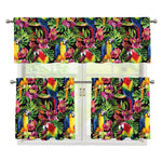 Watercolor Parrot Pattern Print 3 Piece Kitchen Curtains