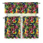 Watercolor Parrot Pattern Print 3 Piece Kitchen Curtains