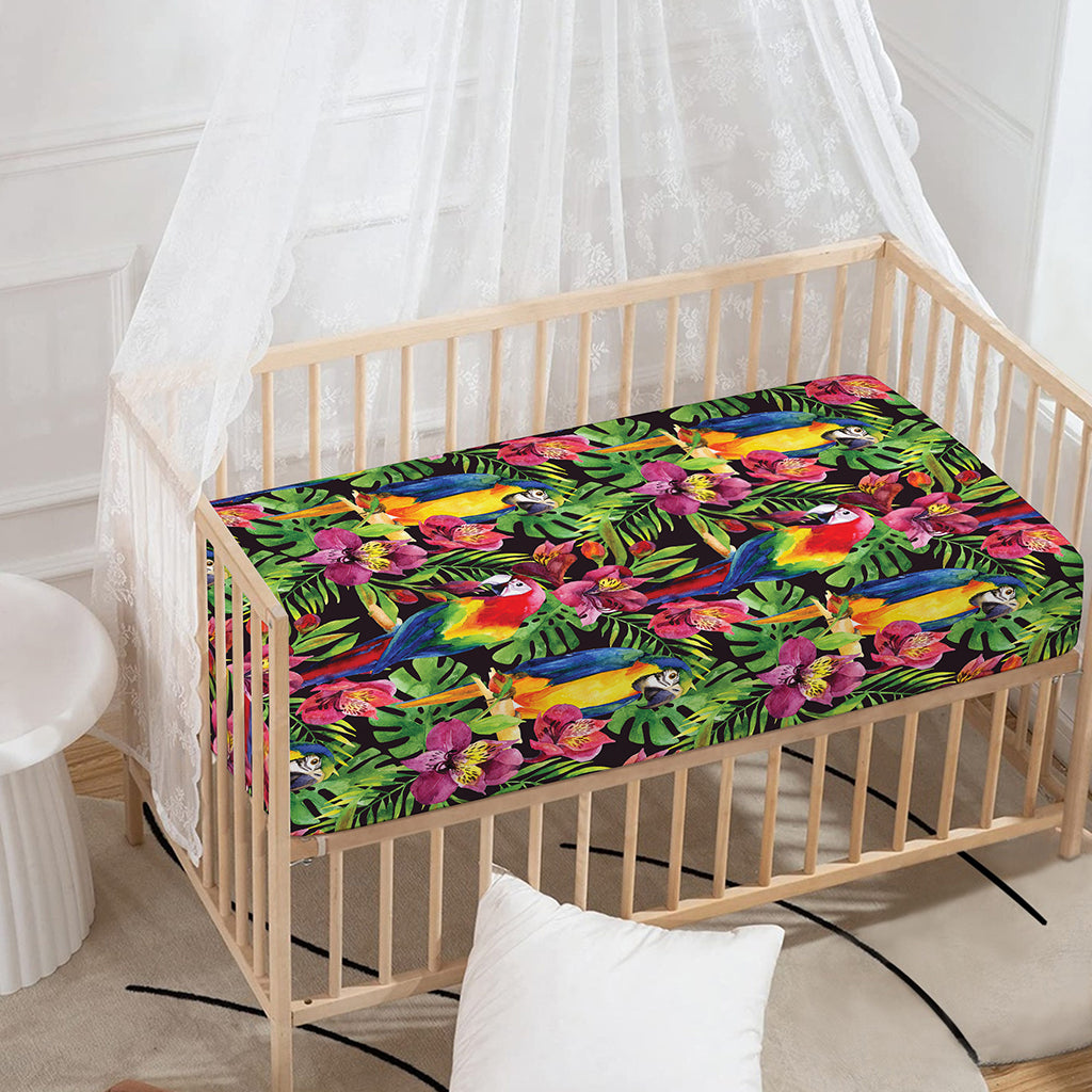 Watercolor Parrot Pattern Print Baby Crib Sheet