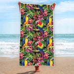 Watercolor Parrot Pattern Print Beach Towel
