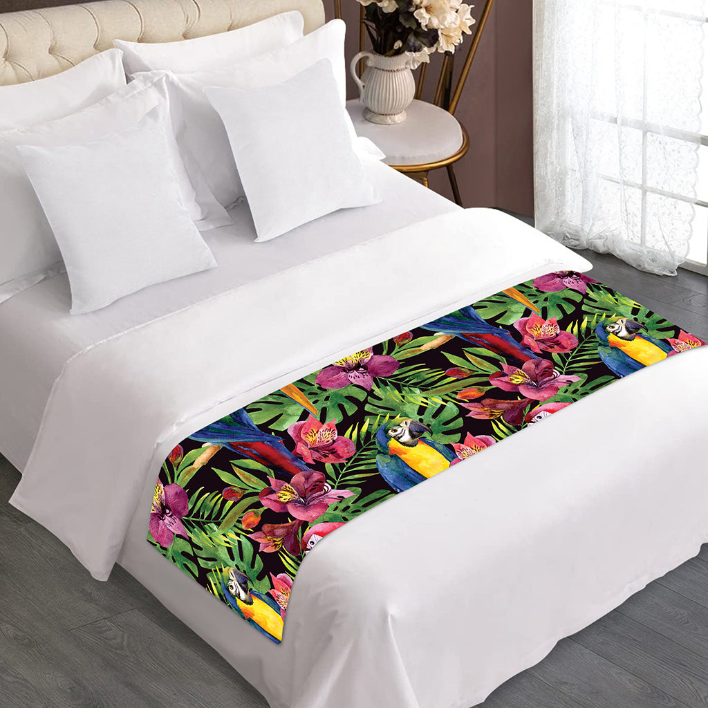 Watercolor Parrot Pattern Print Bed Runner