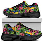 Watercolor Parrot Pattern Print Black Chunky Shoes
