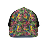 Watercolor Parrot Pattern Print Black Mesh Trucker Cap