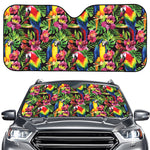 Watercolor Parrot Pattern Print Car Windshield Sun Shade