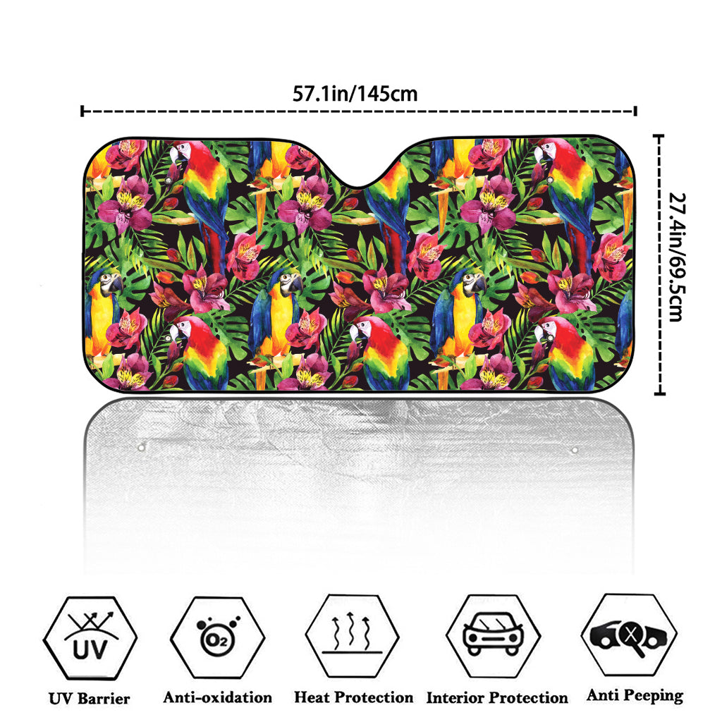 Watercolor Parrot Pattern Print Car Windshield Sun Shade