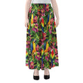 Watercolor Parrot Pattern Print Chiffon Maxi Skirt